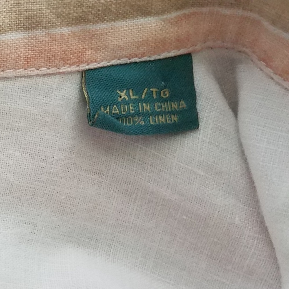 white peach tan striped linen button up shirt XL - Picture 8 of 8